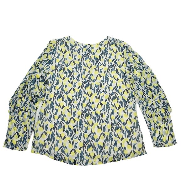 Ann Taylor Factory Floral Pullover Top Womens Size S Flutter Sleeves Yellow Blue - Picture 4 of 10